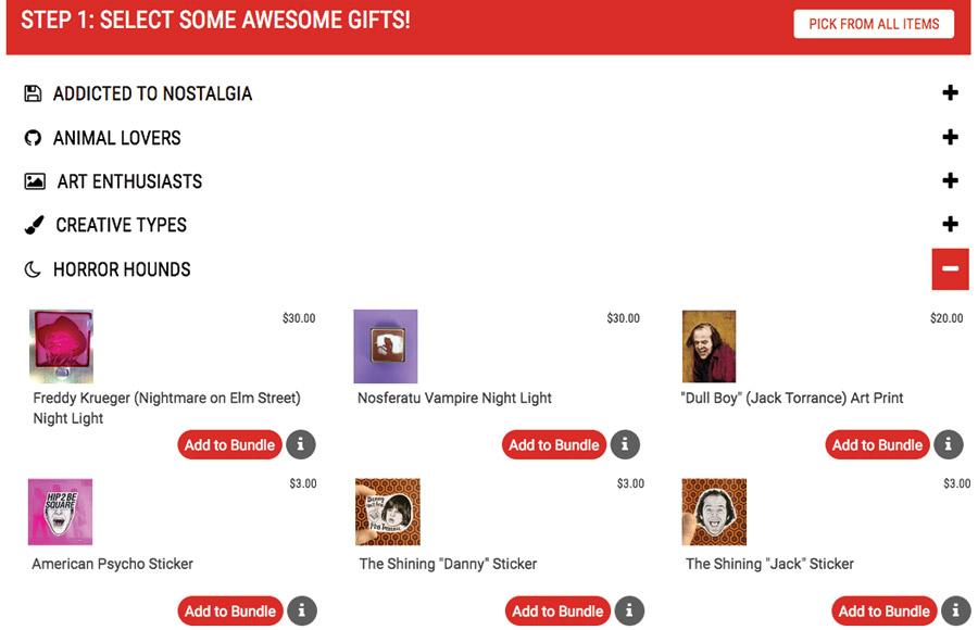 Remixed Gifts Website: Build Your Own Gift Mix - step 1